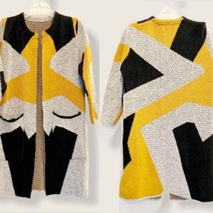 Vintage Cardigan Sweater Coat Abstract Print